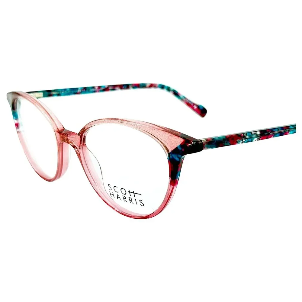 Scott Harris SH730 Womens Plastic Eyeglass Frame C1 Pink Teal Multi 50-18 W Case